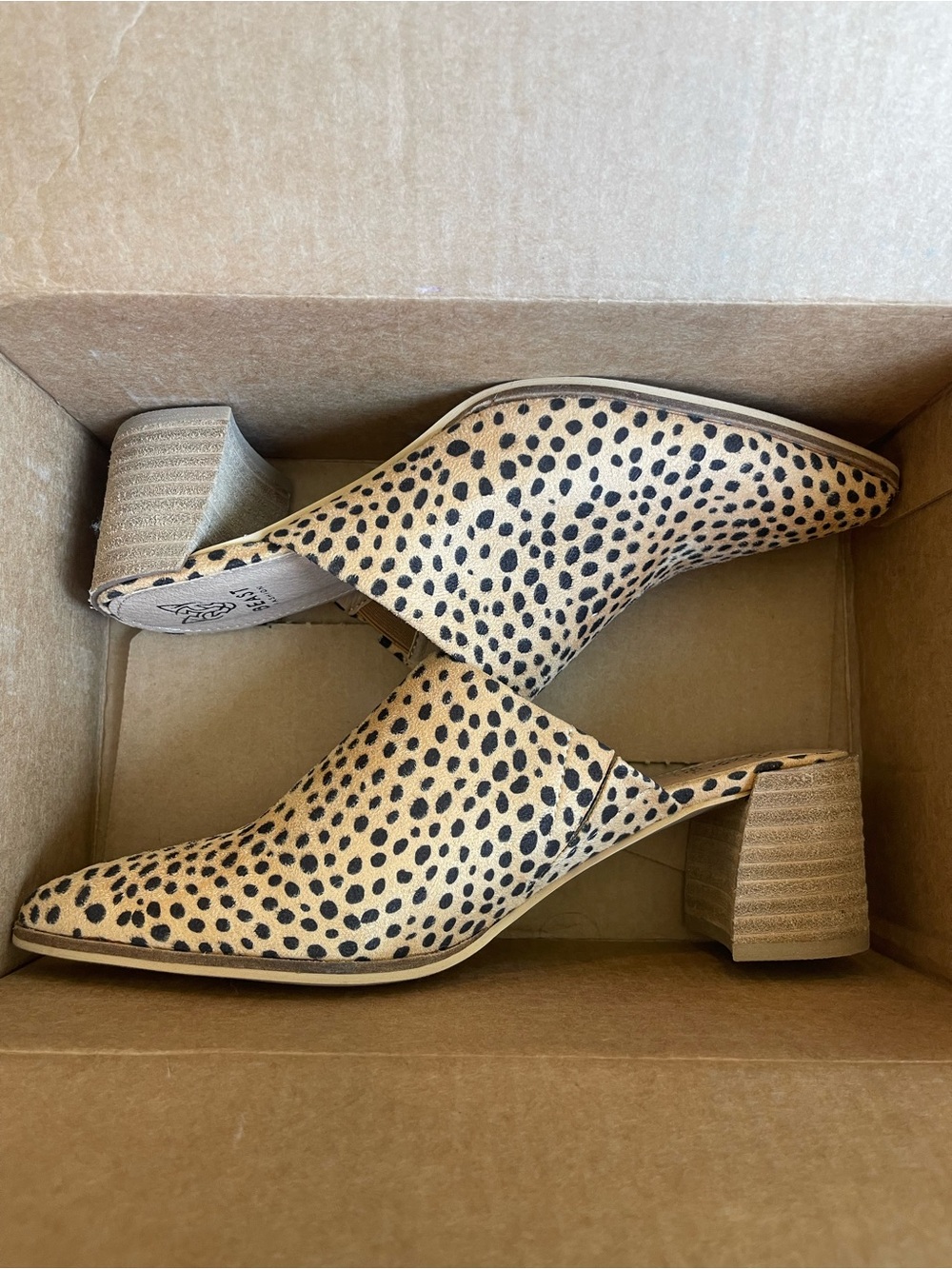 BEAST FASHION Tan & Black Cheetah Print Block Heel Mules